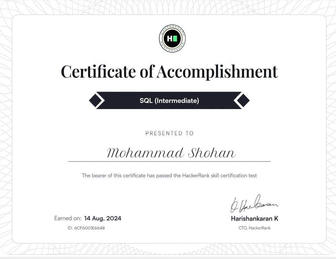 Advanced SQL Querying & Data Manipulation, HackerRank β SQL (Intermediate)